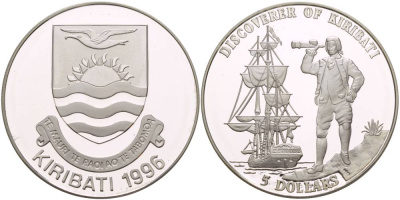 Кирибати 5 долларов 1996 открытие Кирибати, парусник KM 19 серебро PROOF 1081-7-42