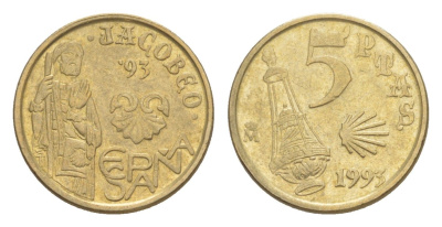 Испания 5 песет 1991 Хуан Карлос I (1975-2014) KM 833 алюминиевая бронза 4647-1112