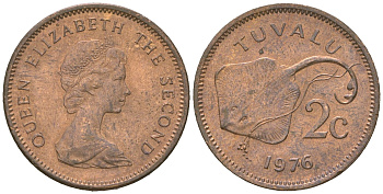 Тувалу 2 цента 1976 KM 2 бронза UNC 4618-1243