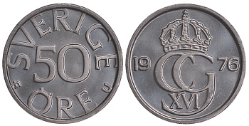Швеция 50 эре 1976 U Карл XVI Густав (1973- ) KM 855 медно-никель UNC 4681-1024