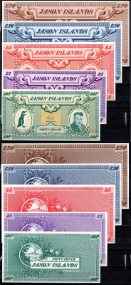 Фолклендские острова (Острова Джейсона) набор из 5 банкнот по (1,5,10,20 фунтов и 50 пенсов) 1978 бумага UNC (пресс) 2198-33-2-2