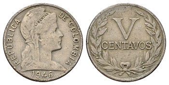 Колумбия 5 сентаво 1946 KM 199 медно-никель 1946-211