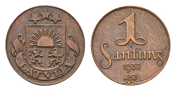 Латвия 1 сантим 1932 KM 1 бронза 4679-216