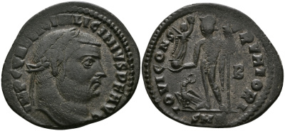 Римская Империя нуммий 313 - 315 Лициний IOVI CONSERVATORI Кизик Good Very fine (степень редкости R2) RIC 4 бронза 1073-10-27