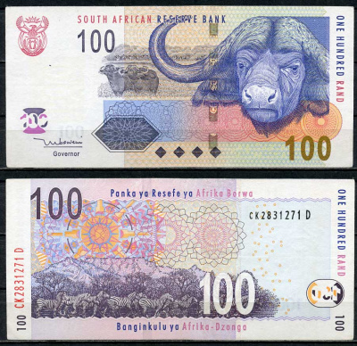 ЮАР 100 рандов ND (2005) буйвол, зебры, подпись Mboweni Pick 131 a  бумага  aUNC 8616-47-2-2