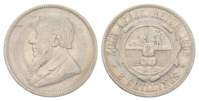 ЮАР 2 шиллинга 1896 ZAR, Трансвааль, Крюгер KM 6 серебро 1531-1422