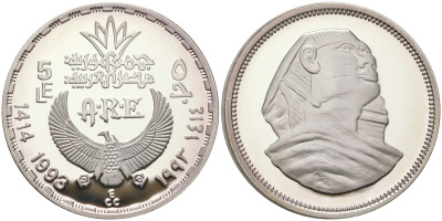 Египет 5 фунтов 1993 голова сфинкса KM 741 серебро PROOF 11-281-43
