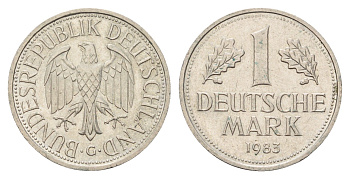 ФРГ 1 марка 1983 G KM 110, J. 385 медно-никель 4606-1235