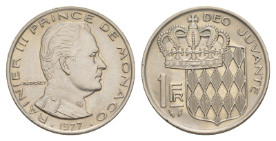 Монако 1 франк 1977 KM 140 никель UNC 4633-1136