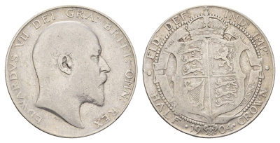 Великобритания 1/2 кроны 1904 Эдуард VII (1901-1910), редкий год KM 802, Spink 3980 серебро 443-1535
