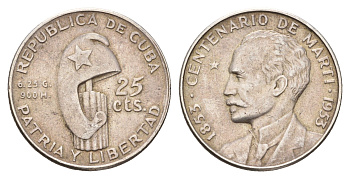 Куба 25 сентаво 1953 100 лет со дня рождения Хосе Марти KM 27 серебро 00-00