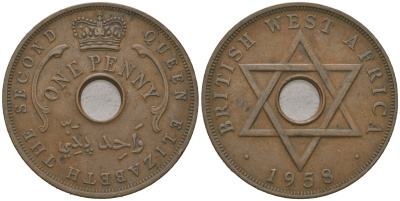 Британская Западная Африка 1 пенни 1958 Елизавета II (1952-2022) KM 33 бронза 4044-945