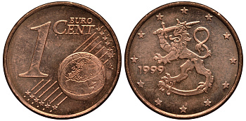 Финляндия 1 евроцент 1999 KM 98 сталь плакированная медью XF-UNC 4181-151