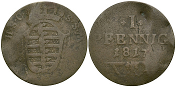 Саксен-Кобург-Заальфельд 1 пфенниг 1817 KM 119.1 медь 99-622