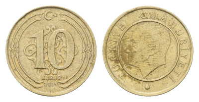 Турция 10 куруш 2009 Кемаль Ататюрк KM 1241 медь цинк никель 4623-727