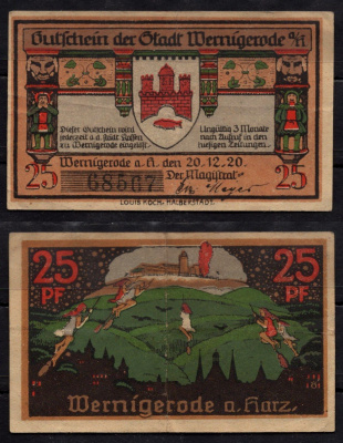 Германия 25 пфенингов 1920 нотгельд, город Вернигероде бумага 7198-40-3-2