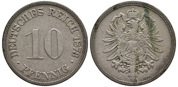 Германия 10 пфеннигов 1873 C, старогербовка, редкая KM 4, Jager 4, Weege 7 медно-никель    1519-1313