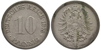 Германия 10 пфеннигов 1873 C, старогербовка, редкая KM 4, Jager 4, Weege 7 медно-никель    1519-1313