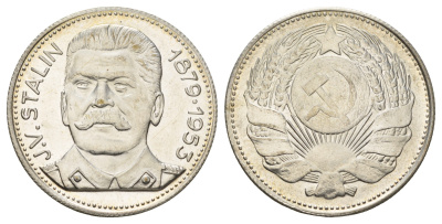 Италия медаль "Иосиф Сталин" ND (1965-1970) Герб СССР, диаметр 35 мм, вес 16,2 гр сталь плакированная серебром PROOF 1101-6-32