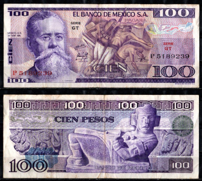 Мексика 100 песо 1974 Pick 66 a бумага 7485-67-2-2