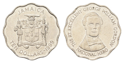 Ямайка 10 долларов 1999 KM 181 сталь плакированная никелем 4663-943