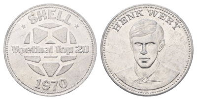 Нидерланды жетон Shell - Чемпионат мира по футболу 1970 года - сборная Голландии - Хенк Вери 1970 диаметр 30 мм, вес 3,3 гр алюминий 4692-821