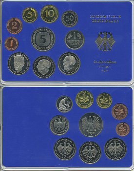 ФРГ НАБОР ИЗ 9 МОНЕТ 1980 F ОФИЦИАЛЬНЫЙ НАБОР В ПЛАСТИКЕ PROOF 00-00