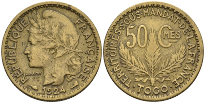 Того 50 сантимов 1924 KM 1 алюминиевая бронза 4605-711
