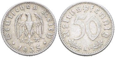 Германия 50 рейхспфеннигов 1935 A KM 87, J.368 алюминий 77-631