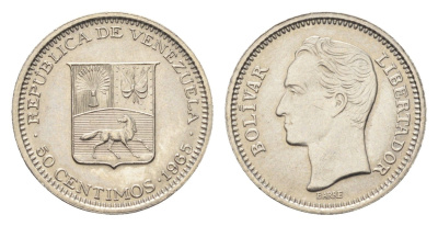 Венесуэла 50 сентимо 1965 Симон Боливар Y 41 никель UNC 4668-1027