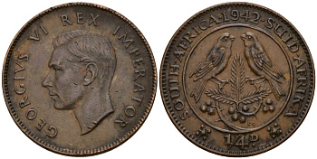 ЮАР 1/4 пенни 1942 Георг VI (1937-1952) KM 23 бронза 4164-634