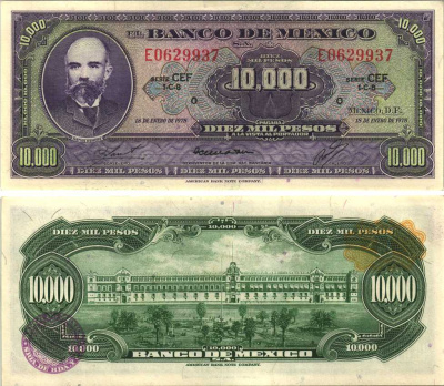 Мексика 10000 песо 1978 18 января 1978, Матиас Ромеро Pick 72 бумага UNC (пресс) 000-00-00