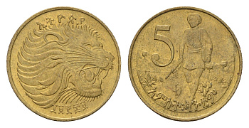 Эфиопия 5 сантимов 1977 KM 44 никель латунь UNC 4685-1023
