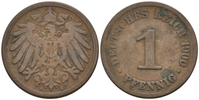 Германия 1 пфенниг 1900 A KM 10, J. 10 медь 4567-1133