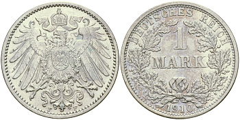 Германия 1 марка 1910 F Weege 18, J. 17, KM 14 серебро aUNC 65-234