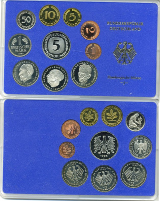 ФРГ государственный набор из 10 монет 1985 J    PROOF  3-5-3-14