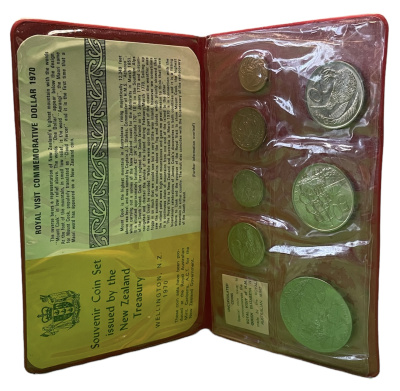 Новая Зеландия официальный набор из 7 монет 1970 включая 1 доллар 1970 гора Кука, Аораки, запайка, сертификат KM MS7 UNC 2-6-3-32