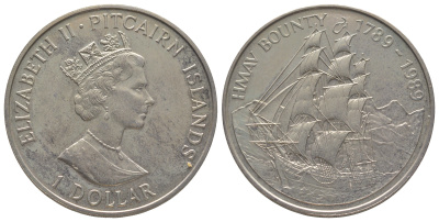 Острова Питкэрн 1 доллар 1989 200 лет HMAV Bounty KM 4 медно-никель BU 3896-1143