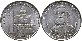 ПАРАГВАЙ 1000 ГУАРАНИ 2006 KM 198 никелированная сталь UNC 4388-226