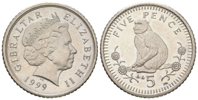 Гибралтар 5 пенсов 1999 KM 775 медно-никель UNC 4618-624