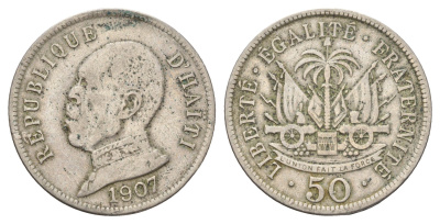 Гаити 50 сантимов 1907 Президент Пьер Нор Алексис KM 56 медно-никель 27-326