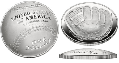 США 1 доллар 2014 P, бейсбол, выпукло-вогнутая KM NEW серебро PROOF 1068-10-52