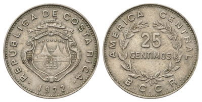 Коста-Рика 25 сентимо 1972 KM 188.2 медно-никель 4393-932