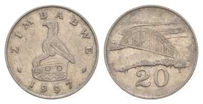 Зимбабве 20 центов 1997 мост Бирченоу KM 4 медно-никель 4656-741