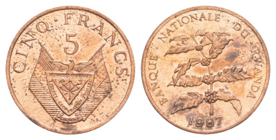 Руанда 5 франков 1977 KM 13 бронза UNC 4650-321