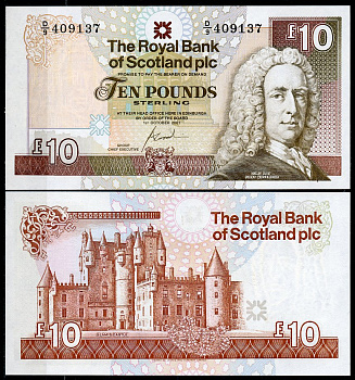 Шотландия 10 фунтов 2002 Royal Bank of Scotland, лорд Илай, замок Глэмис Pick 353 b бумага UNC (пресс) 451-1022-1
