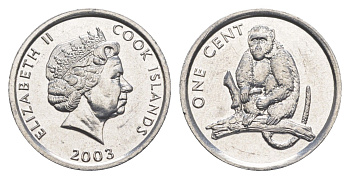 Острова Кука 1 цент 2003 Обезьяна KM 423 алюминий UNC 4652-946