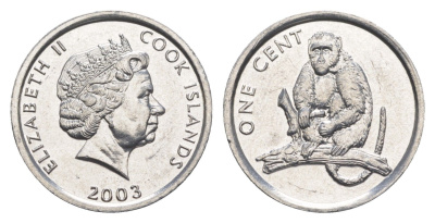 Острова Кука 1 цент 2003 Обезьяна KM 423 алюминий UNC 4652-946