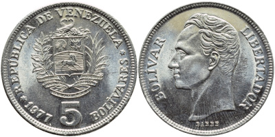 Венесуэла 5 боливаров 1977 Симон Боливар KM 53 никель 221-112