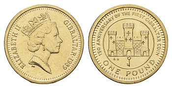 Гибралтар 1 фунт 1989 150 лет монетам Гибралтара KM 32 никель латунь UNC 1524-2032